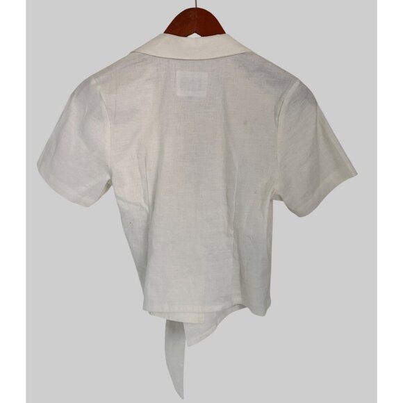 Rails April Creme Short-Sleeve Linen Blend Wrap Blouse With Tie Detail - S - Picture 6 of 9